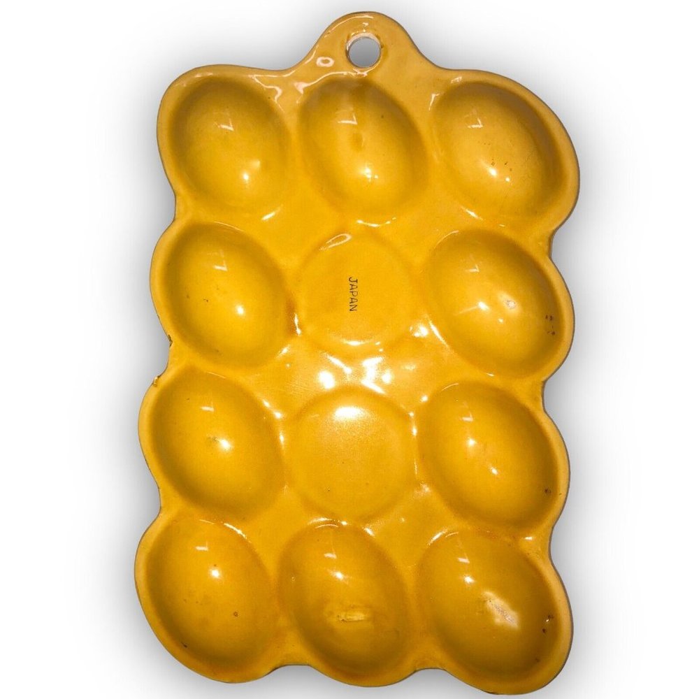 Vintage MCM Deviled Egg Serving Platter Harvest Gold JAPAN Ceramic Hang Plate - Picture 2 of 9